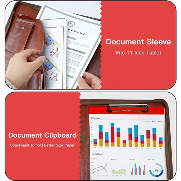 Zippered Padfolio Organizer, Leather Planner Binder, 10.2 Inch Portfolio Folder - Picture 4 of 6